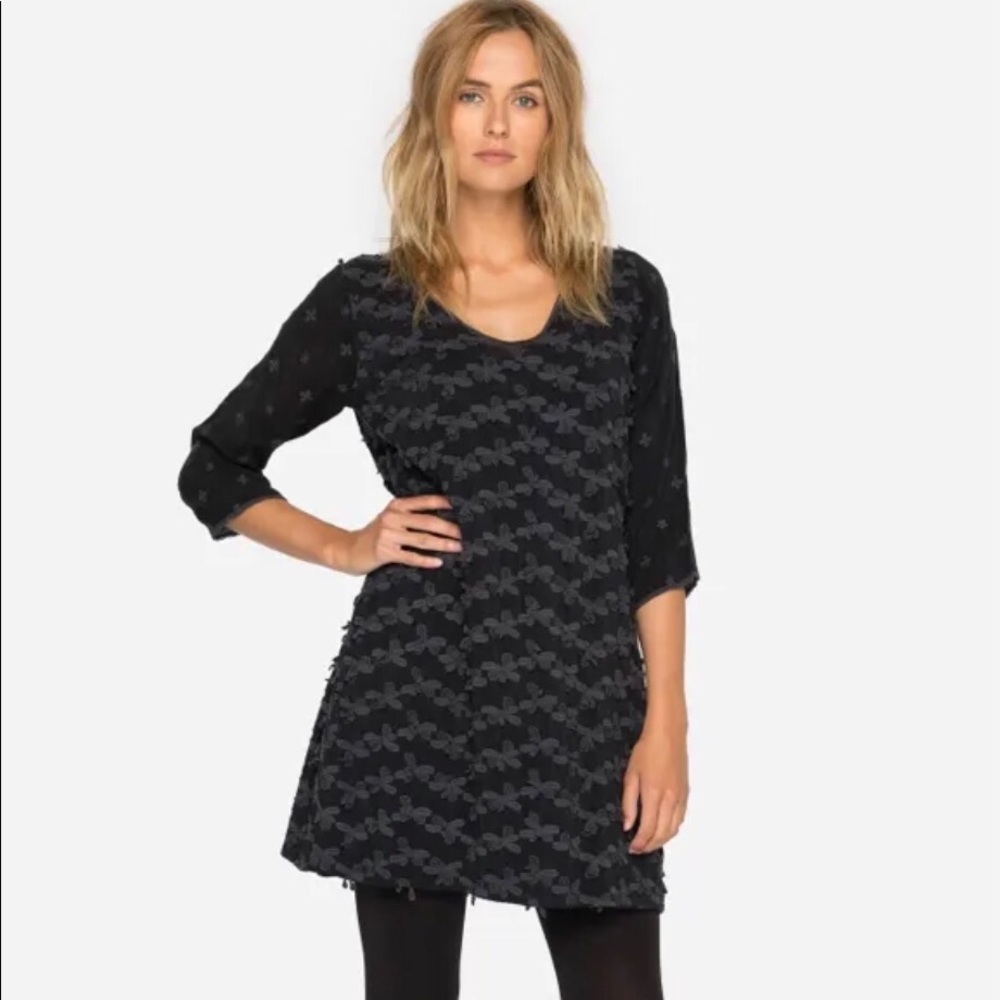 Johnny Was Flower Patch Tunic Sz L Embroidered Crochet Dress Dark Charcoal